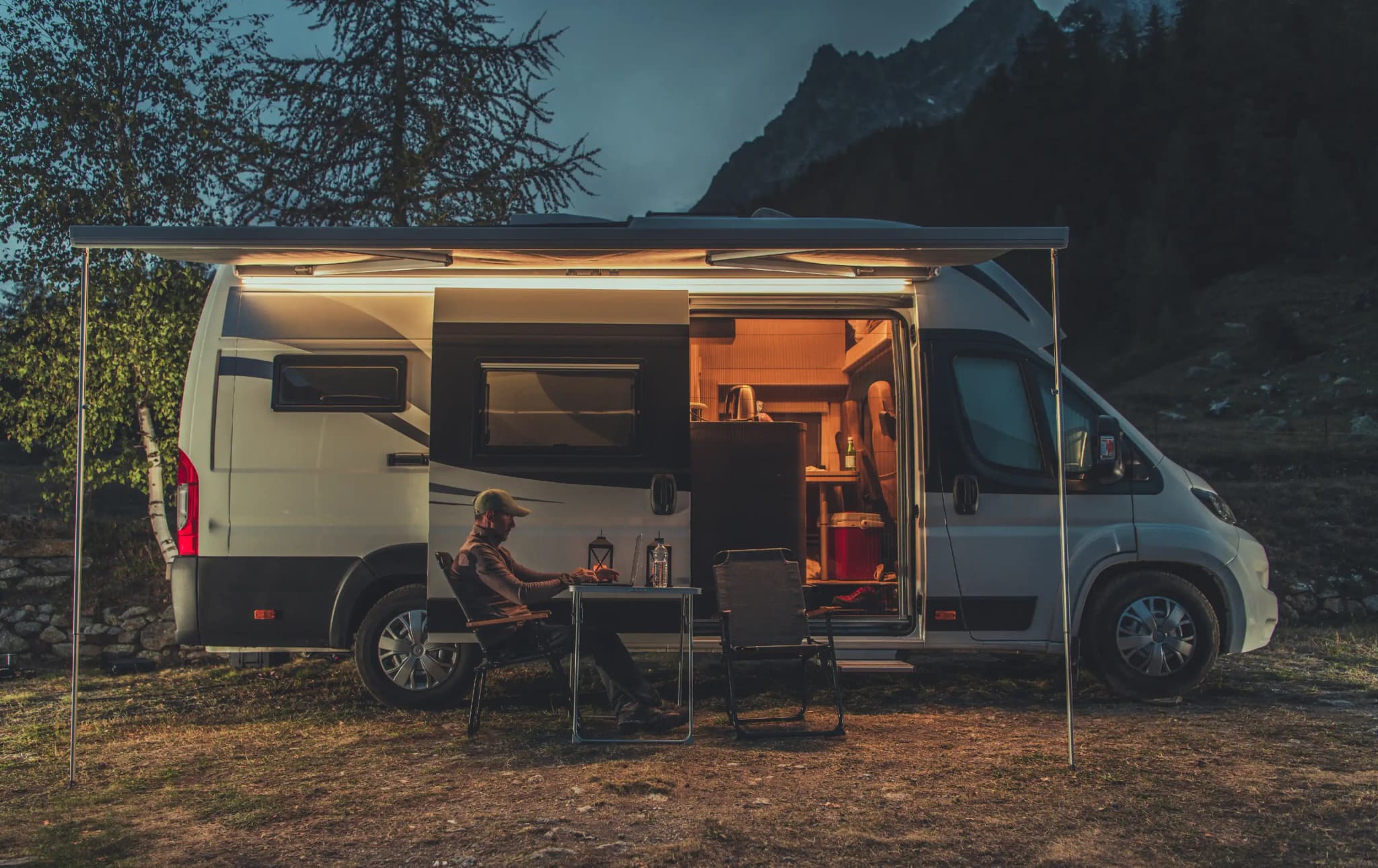 Remote campsite with tent in South Africa wilderness under starry night sky
