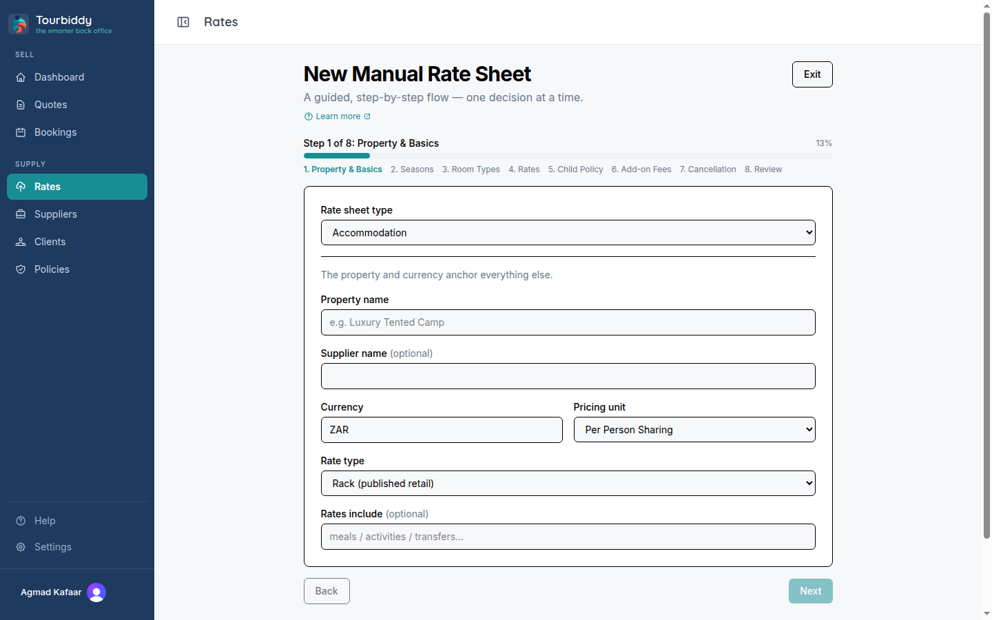 The manual rate sheet wizard